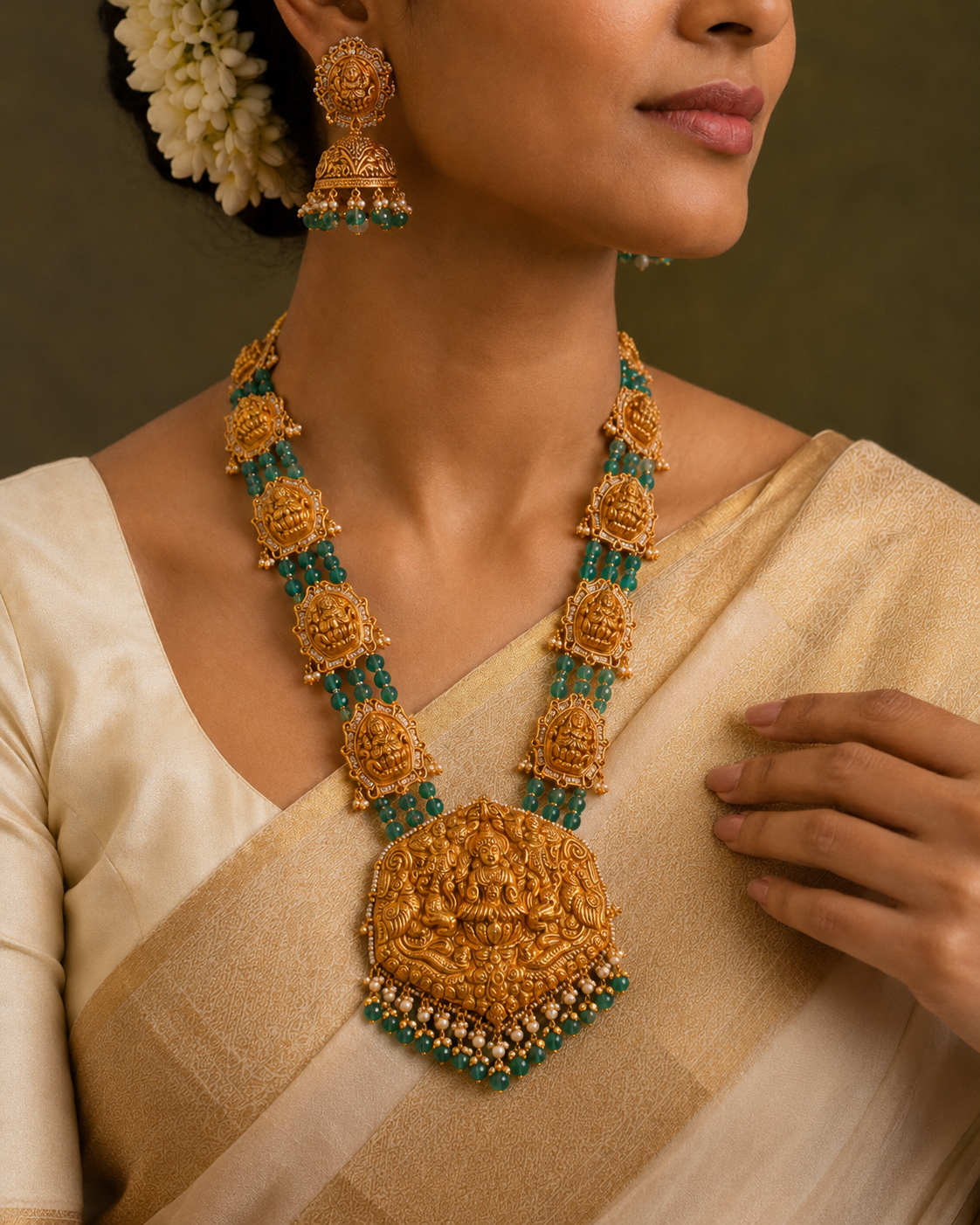Mahalakshmi Vaibhav Emerald Haar Set