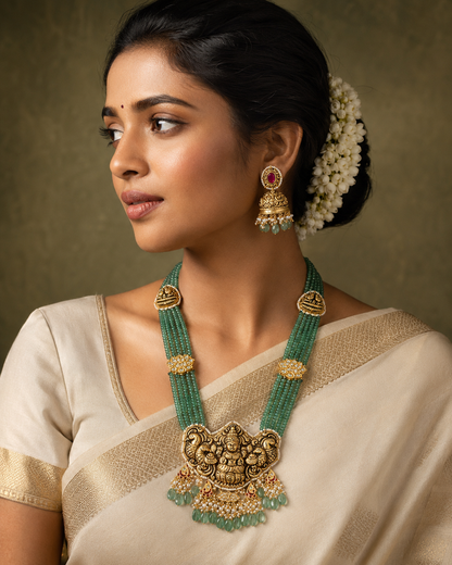 Lakshmipriya Mayura Emerald Haar Set