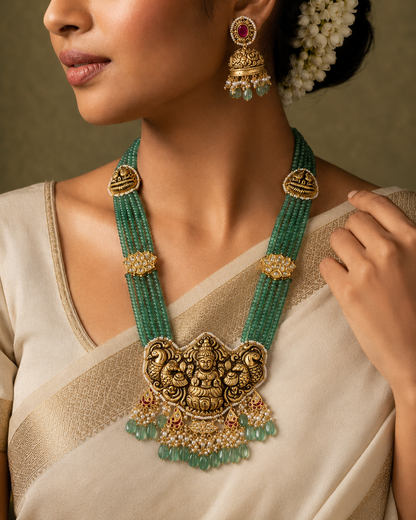 Lakshmipriya Mayura Emerald Haar Set