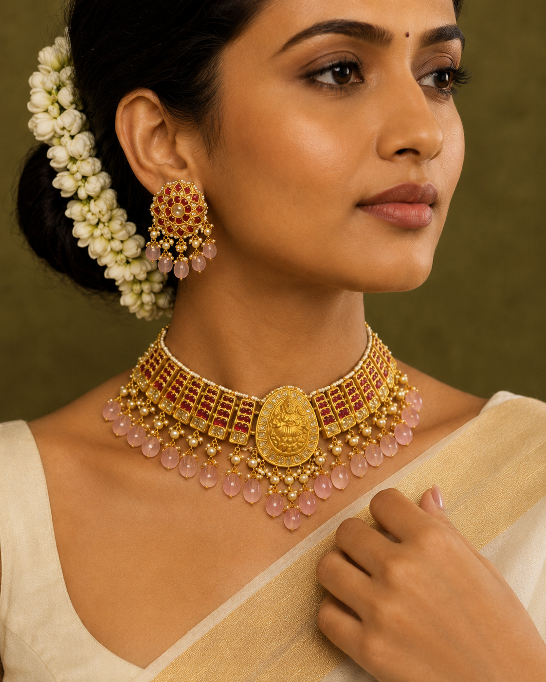 Padmaraga Rajsi Temple Choker Set