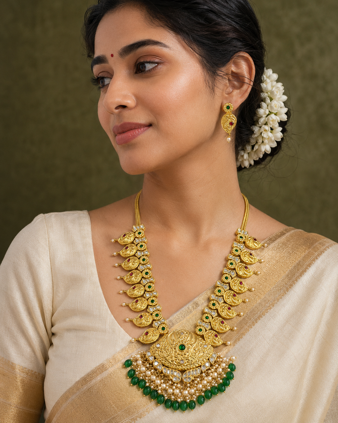 Mayurashree Emerald Temple Haar Set