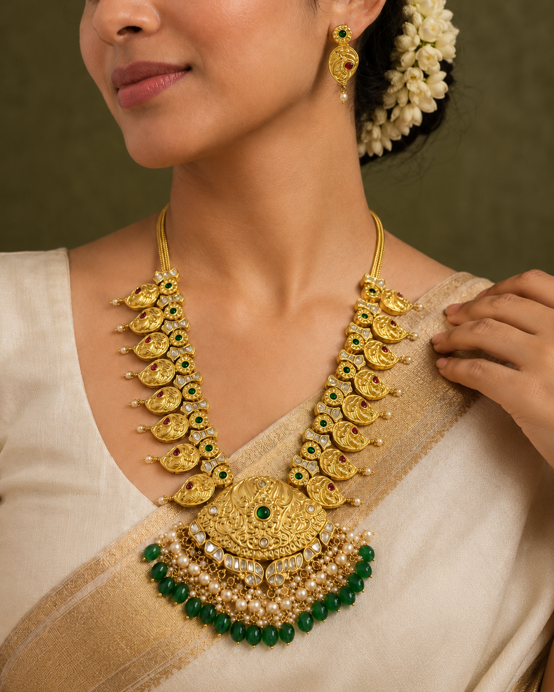 Mayurashree Emerald Temple Haar Set