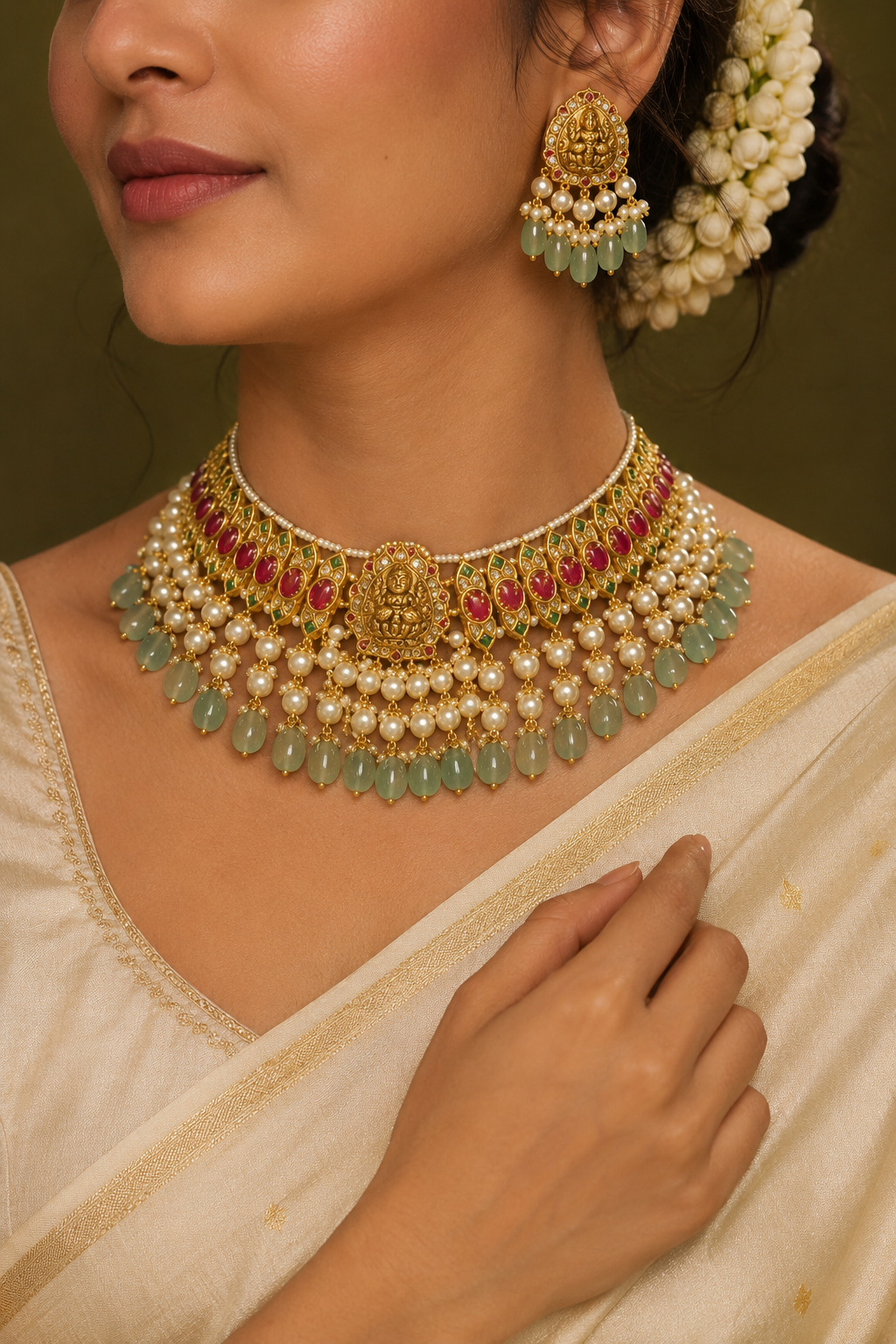 Rajarajeshwari Manikya Harit Choker Set