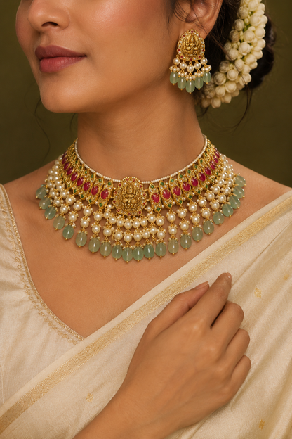 Rajarajeshwari Manikya Harit Choker Set