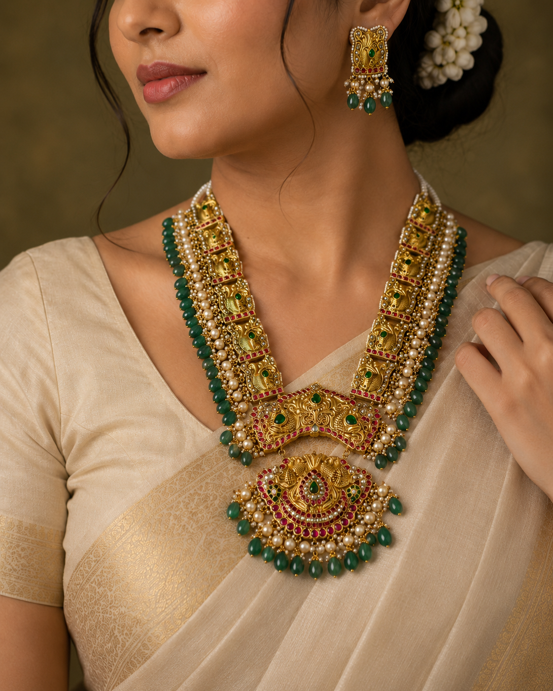 Rajeshwari Emerald Haar Set